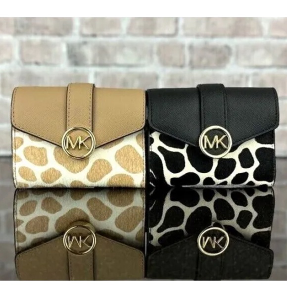 MICHAEL KORS CARMEN LEATHER HAIRCALF MEDIUM FLAP BIFOLD WALLET BAG $258 - Picture 7 of 7